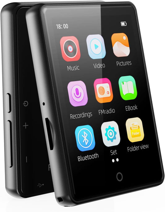 64GB Bluetooth 5.3 MP3 Player, Children's Portable Music Player 2.8 Inch Touch Screen with Voice Recorder, FM Radio, Pedometer, Folder, Random Play, Support 128GB Micro SD Card