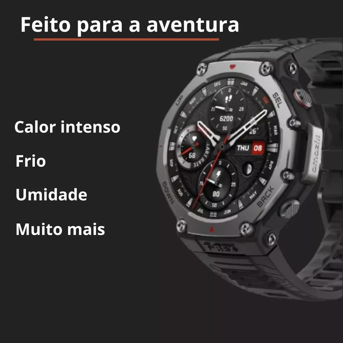 Amazfit T-Rex 3 Rugged / Military Smart Watch 48mm, GPS, Offline Map, Long Runtime, 328 Feet Waterproof, 170 Fitness/Exercise Modes, AI, Voice Control (Red)