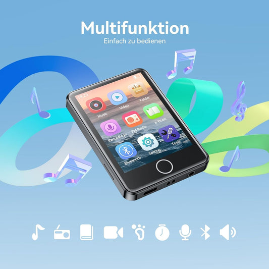 64GB MP3 Player with Bluetooth 5.3, AGPTEK 2.4" Full Touch Screen MP3 Music Player with Speaker, FM Radio, Voice Recorder, E-Book， Line-in Recording