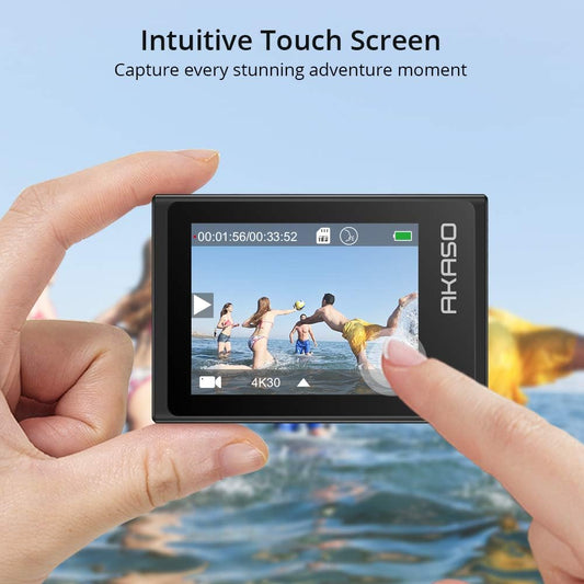 AKASO Brave 6 Plus Native 4K30FPS 20MP WiFi Action Camera with Touch Screen EIS 8X Zoom Voice Control Remote Control 131 Feet Underwater Camera with 2X 1350mAh Batteries and Helmet Accessories Kit