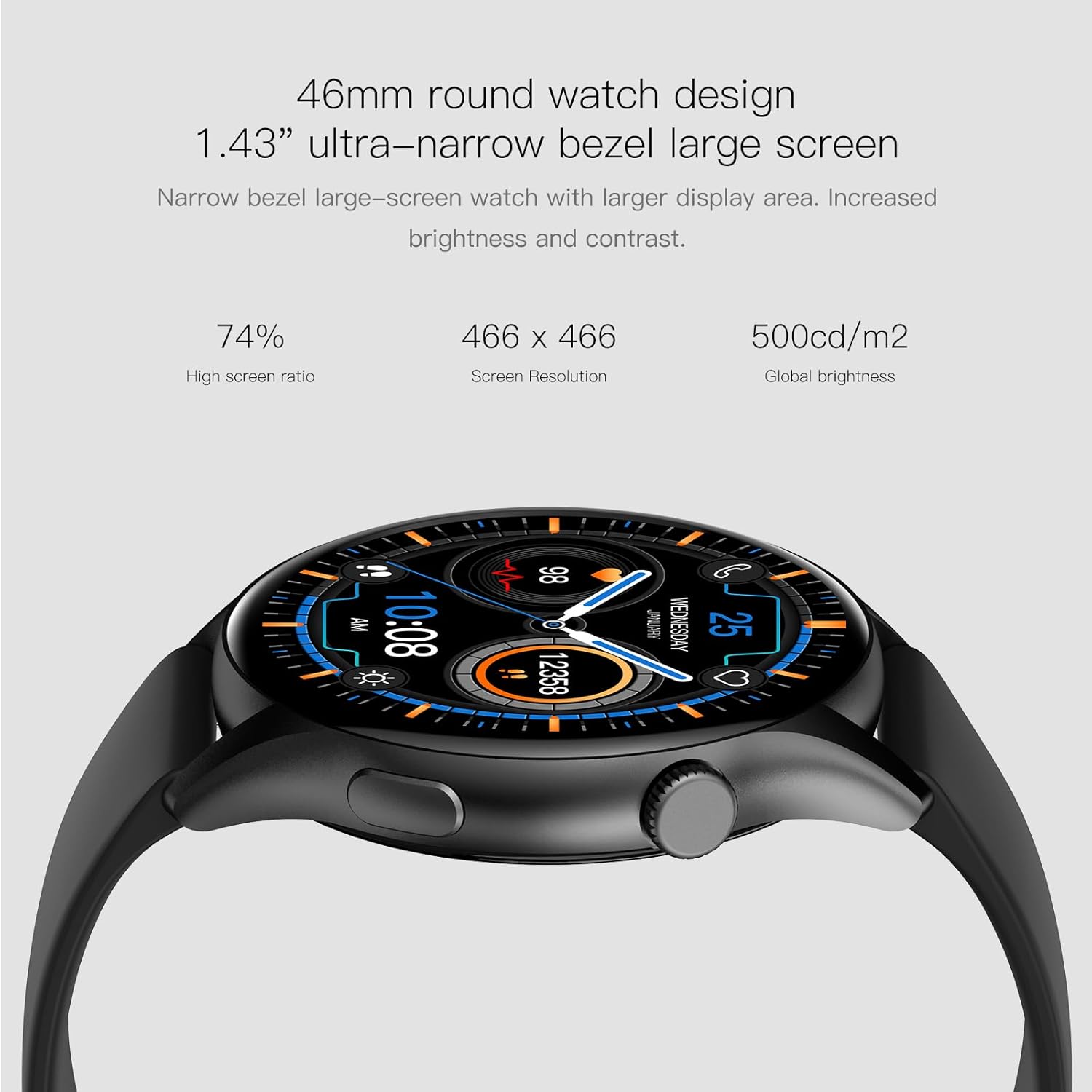 PEJE ZW10-AMD 1.43" Smartwatch -Smart Watches for Men, SpO2/HR/Sleep Monitor, Muslim Prayer Alerts,IP68 Waterproof,120 Sports Modes, Bluetooth Calls Compatible Android iOS,Bring a spare strap (Silver)