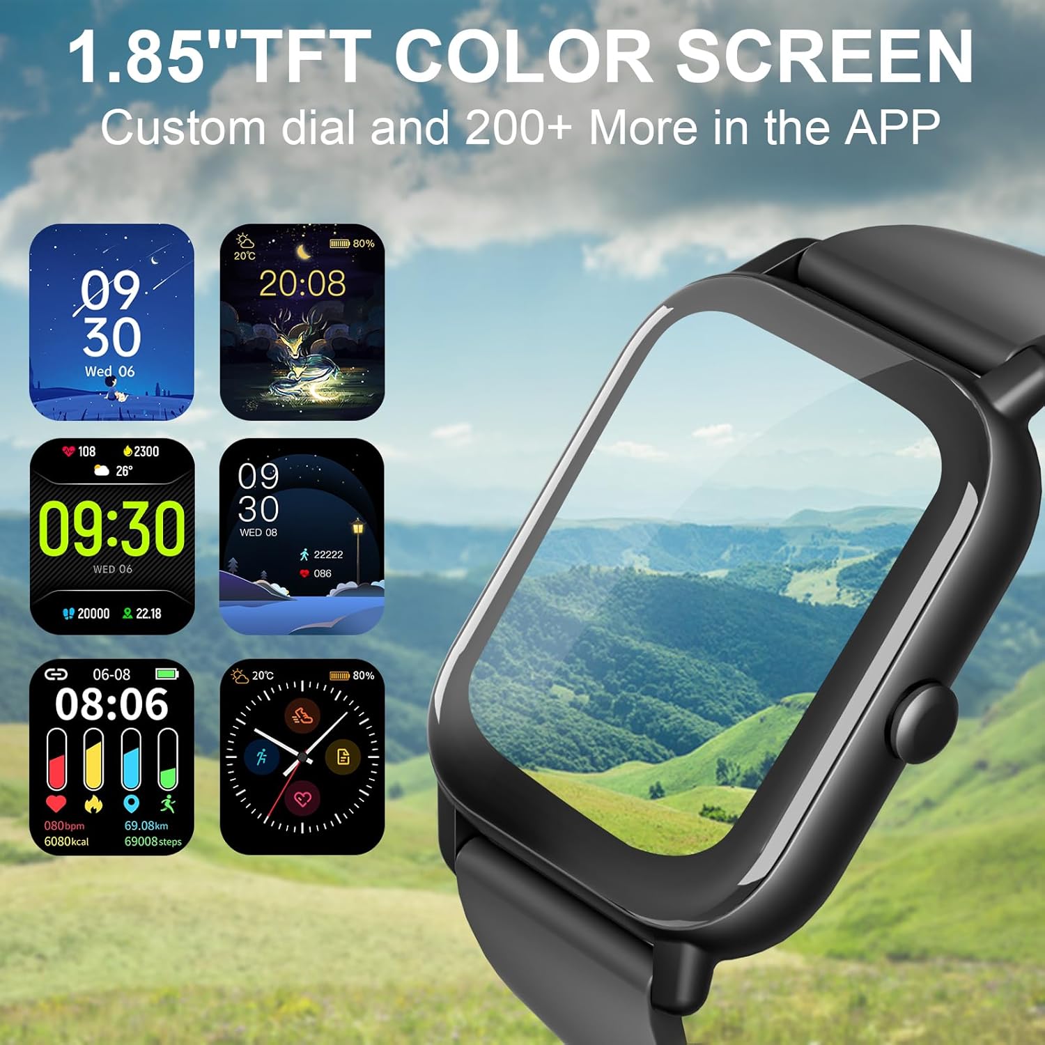 Garlo Smart Watch for Men Women, 1.85" Fitness Tracker, Heart Rate/Sleep Monitor/Pedometer, TFT HD Bluetooth, Multiple Sports Gym Modes, Waterproof Women Men Fitness Watch for Android iPhone (Black)