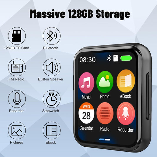 128GB MP3 Player with Bluetooth, Lossless Digital Music Player Portable with Built-in Speaker, 2.0 Inch Full Touch Screen, HiFi Sound