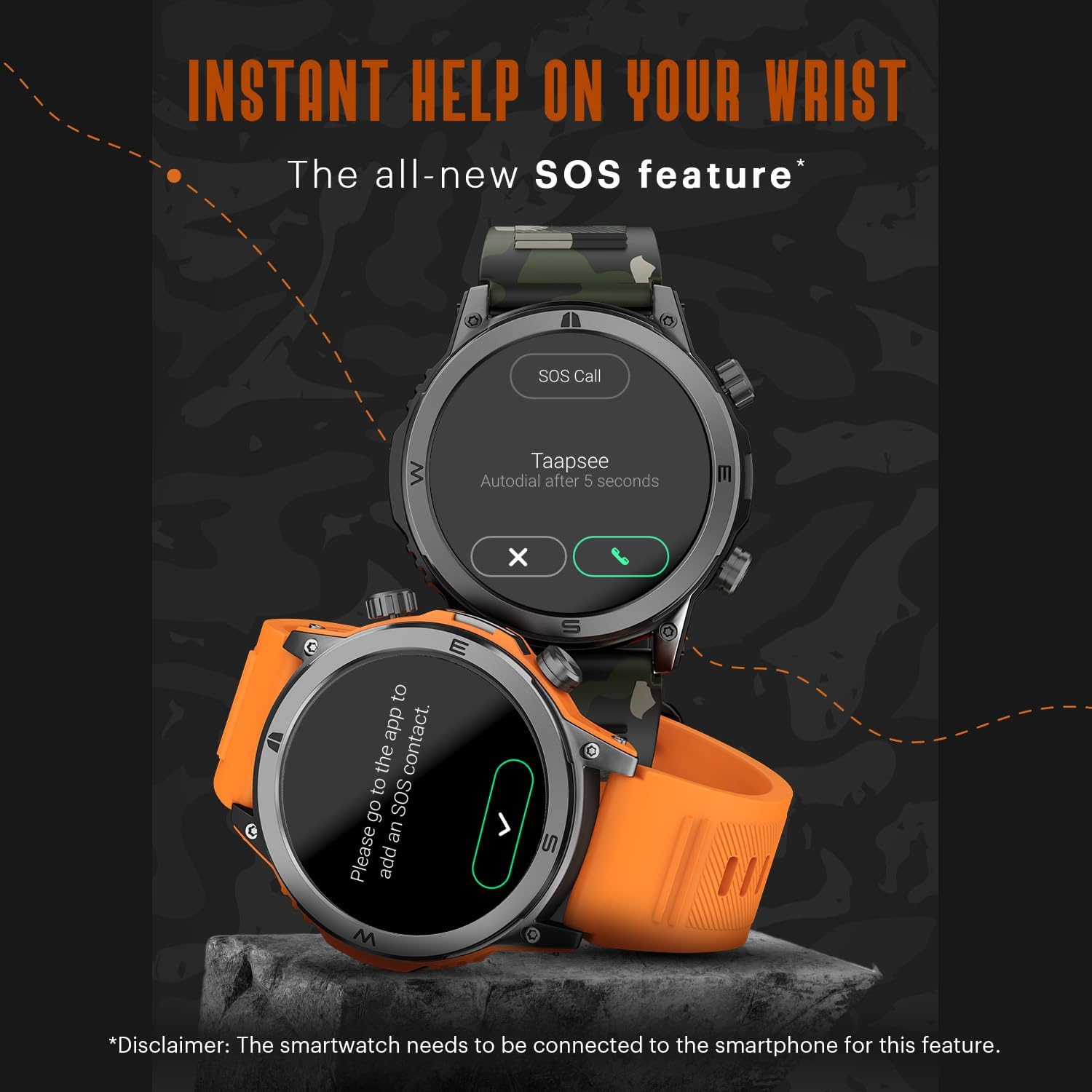 Noise Endeavour Rugged Design 1.46" AMOLED Display Smart Watch, BT Calling, SoS Feature, Rapid Health & 100+ Sports Modes- (Black)
