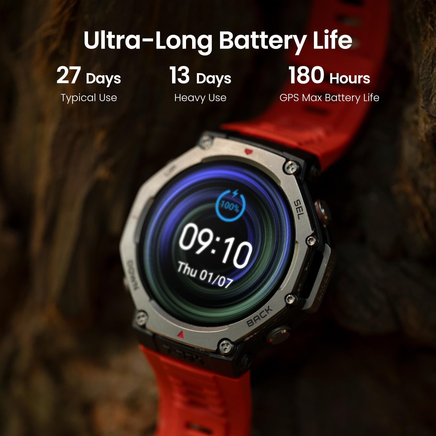 Amazfit T-Rex 3 Smart Watch Outdoor Rugged Military 48mm Display, GPS, Offline Maps, 27 Days Battery Life, 45m Freediving, 100m Water-Resistance, AI & 170 Sports Mode, for Android & iPhone, Black