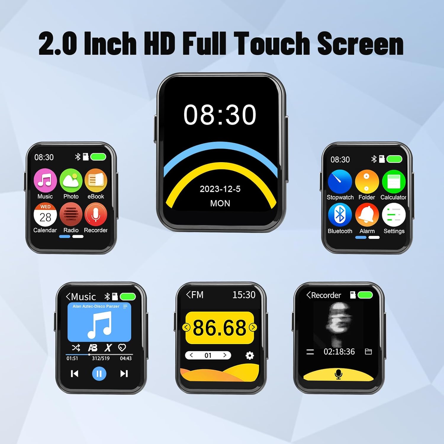 128GB MP3 Player with Bluetooth, Lossless Digital Music Player Portable with Built-in Speaker, 2.0 Inch Full Touch Screen, HiFi Sound