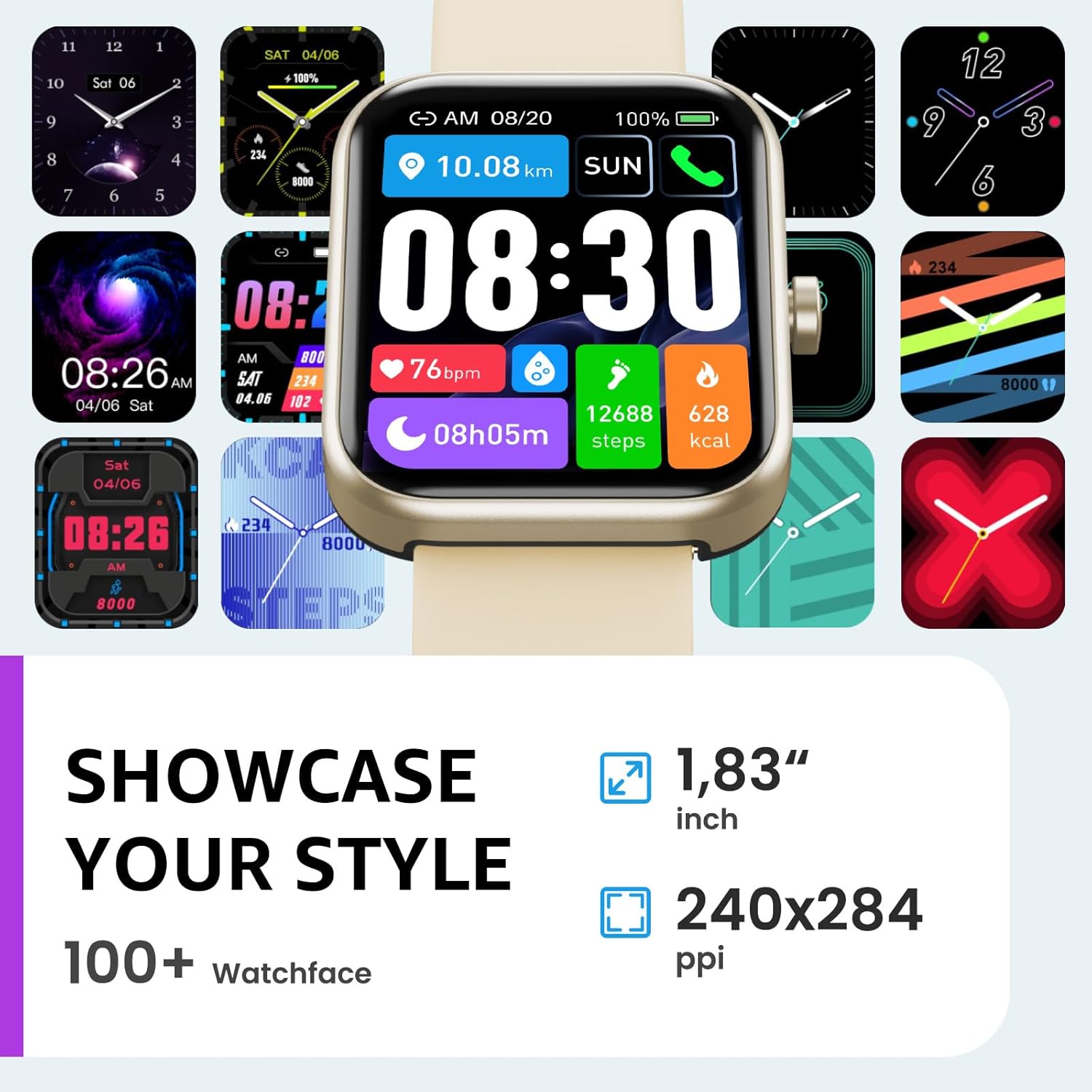 TOZO 2025 New Upgraded Smart Watch for Men Women for iPhone&Android, 1.83" Fitness Tracker Bluetooth Call [Answer/Make], IP68 Waterproof with Heart Rate/SpO2/Sleep Monitor, 100+ Sport Modes Gold