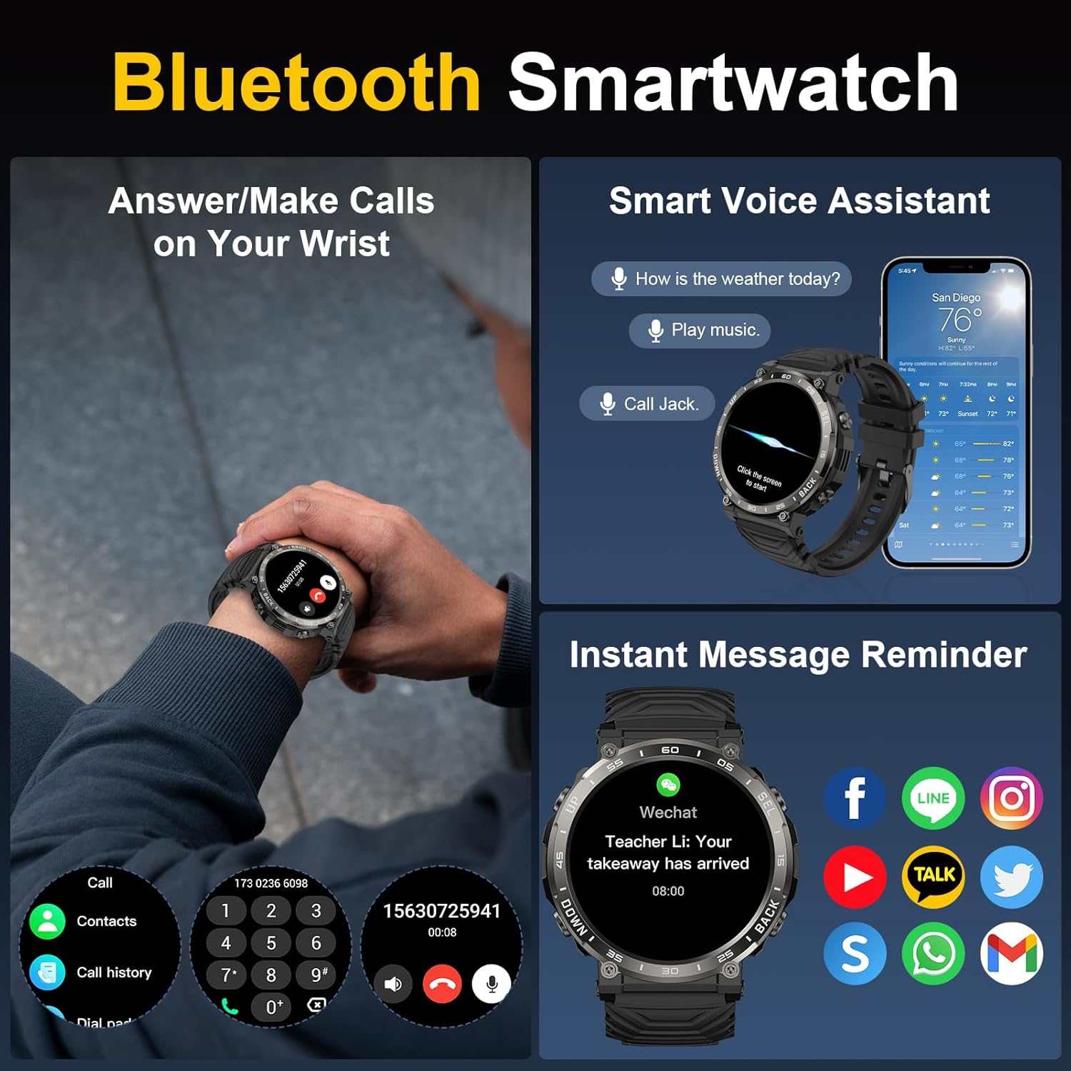 PYRODUM Smart Watches for Men-Bluetooth Call, 1.52" Military Smart Watch for Android iPhone, Waterproof Fitness Watch with Sleep Tracker, 118 Sports Modes, Calorie/Step Count, Rugged Hybrid Smartwatch