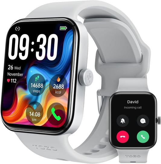 TOZO S4 Smartwatch Women Men Bluetooth Call Fitness Watch with 1.78 Inch Touch Screen, Sports Watch with 100 Sports Modes, Heart Rate Sleep Monitor Pedometer, IP68 Waterproof for Android iOS - Silver