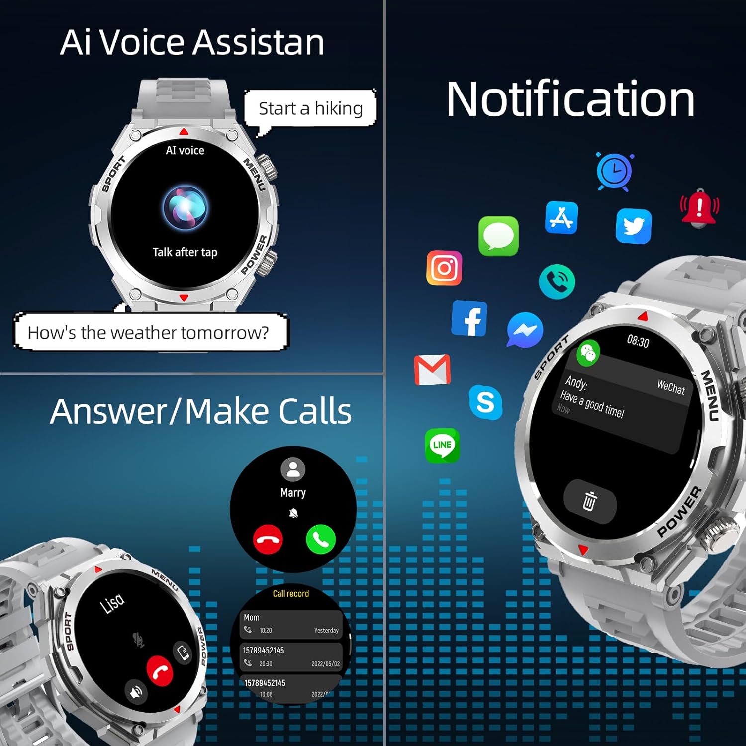 Military Smart Watch for Men (Answer/Make Call), 1.52" HD Smartwatch for Android Phones/iPhone, 100+ Sport Mode Fitness Tracker with Heart Rate, SpO2, Stress and Sleep Monitor, IP68 Waterproof