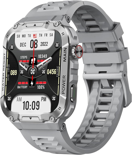 Military Smart Watch for Men with Call Function,Fitness Smart Watch for Android Phones and iPhone,Waterproof Fitness Tracker with Blood Oxygen/Heart Rate/Sleep/100+ Sport Modes, Watches for Men (Gray)
