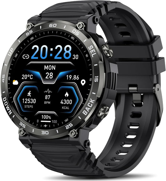 PYRODUM Smart Watches for Men-Bluetooth Call, 1.52" Military Smart Watch for Android iPhone, Waterproof Fitness Watch with Sleep Tracker, 118 Sports Modes, Calorie/Step Count, Rugged Hybrid Smartwatch