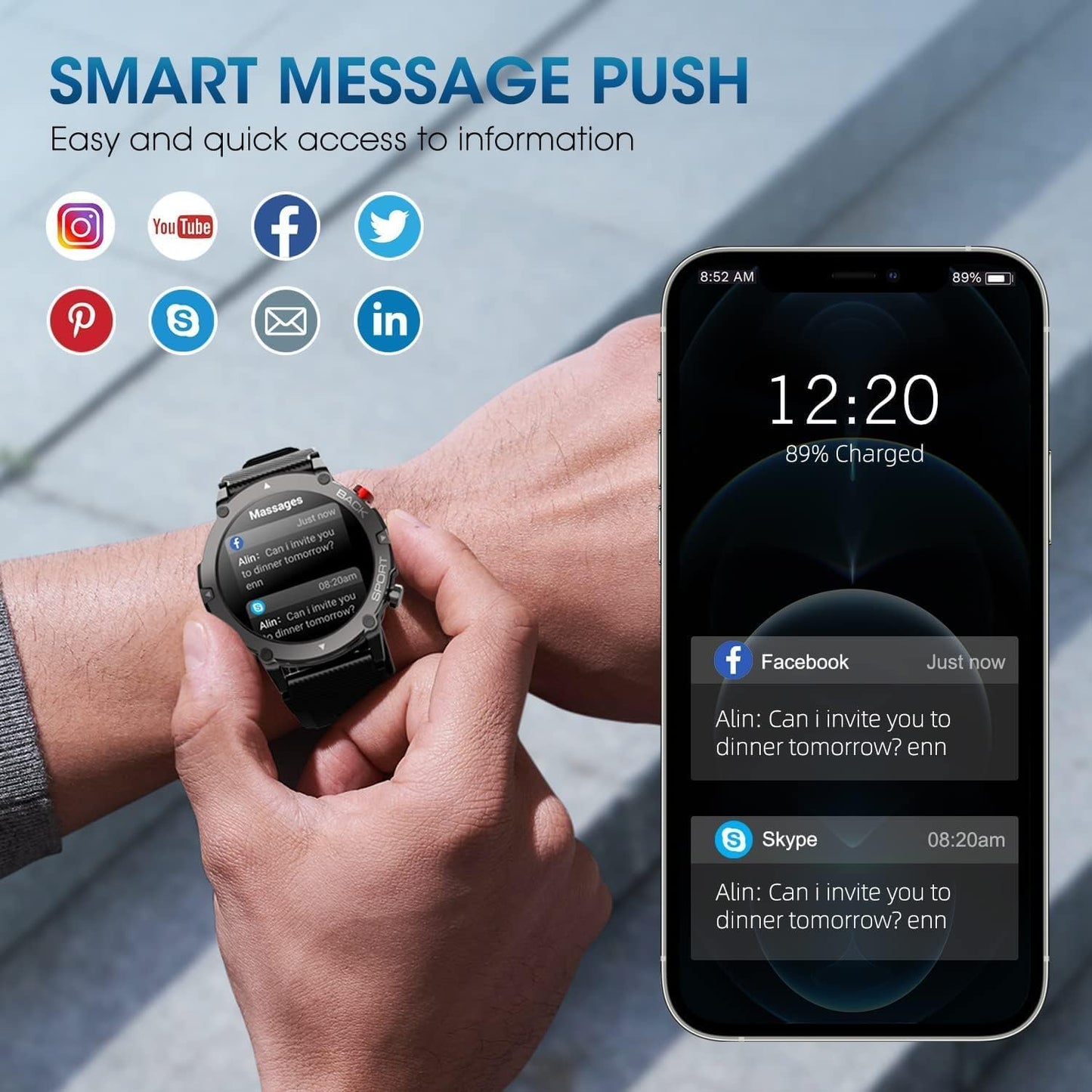 DUREXO Smart Watch for Men Bluetooth Call (Answer/Make Call) Military IP68 Waterproof 1.32'' Tactical Tracker Fitness Watch for Android iOS Outdoor Sports Smartwatch(Black)