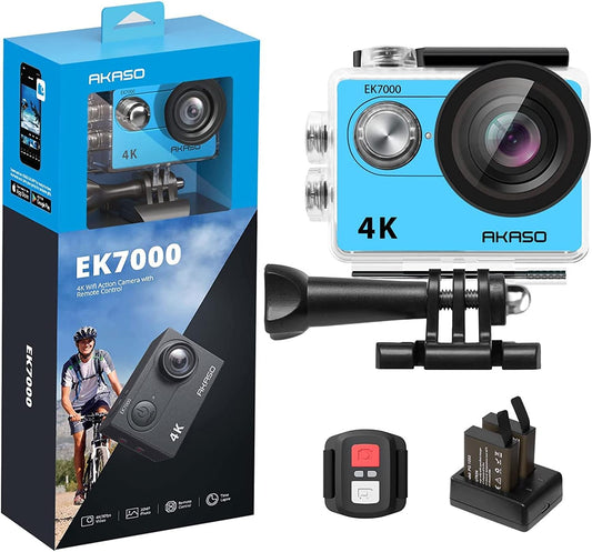 AKASO EK7000 4K30FPS Action Camera - 20MP Ultra HD Underwater Camera 170 Degree Wide Angle Waterproof Camera with Accessory Kit - Blue