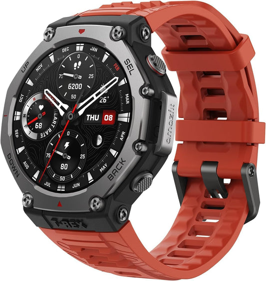 Amazfit T-Rex 3 Rugged / Military Smart Watch 48mm, GPS, Offline Map, Long Runtime, 328 Feet Waterproof, 170 Fitness/Exercise Modes, AI, Voice Control (Red)