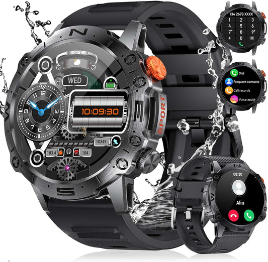 ESFOE Military Smart Watches for Men,1.43" AMOLED Always-on Display Fitness Watch 126+ Sports Modes/IP68/360mAh/Heart Rate/Blood Pressure,Tactical Rugged Smart Watch Text and Call for Android iOS