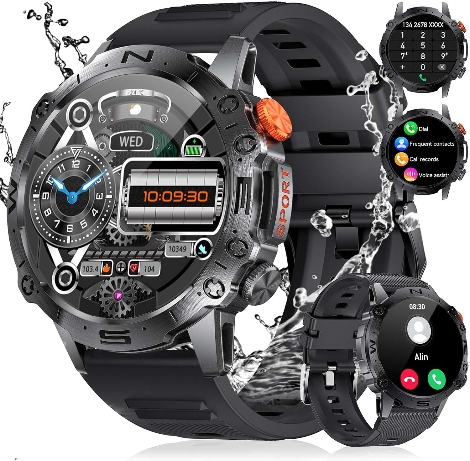ESFOE Military Smart Watches for Men,1.43" AMOLED Always-on Display Fitness Watch 126+ Sports Modes/IP68/360mAh/Heart Rate/Blood Pressure,Tactical Rugged Smart Watch Text and Call for Android iOS
