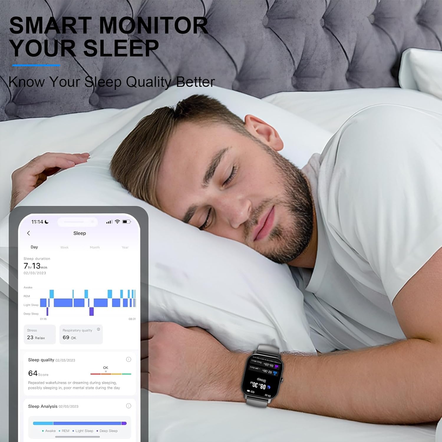 Garlo Smart Watch for Men Women, 1.85" Fitness Tracker, Heart Rate/Sleep Monitor/Pedometer, TFT HD Bluetooth, Multiple Sports Gym Modes, Waterproof Women Men Fitness Watch for Android iPhone (Black)