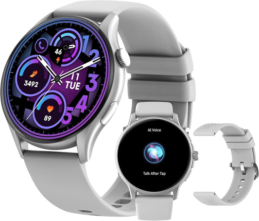 PEJE ZW10-AMD 1.43" Smartwatch -Smart Watches for Men, SpO2/HR/Sleep Monitor, Muslim Prayer Alerts,IP68 Waterproof,120 Sports Modes, Bluetooth Calls Compatible Android iOS,Bring a spare strap (Silver)