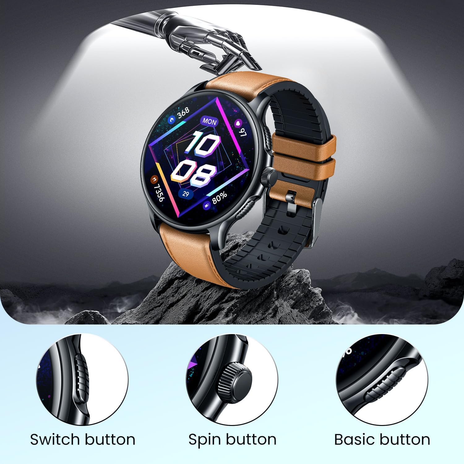 Smartwatch Fitness Watch Sports Watch with Phone Function Watches: 1.43 Inch AMOLED Men's Smart Watch with Heart Rate Monitor Sleep Monitor Pedometer 120+ Sports Modes IP68 Waterproof Fitness Watch