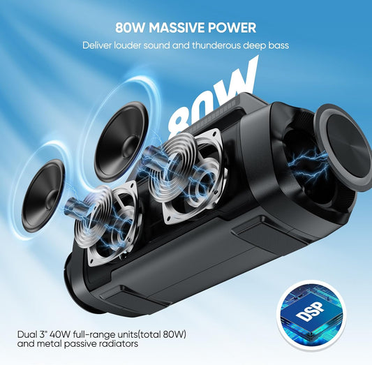 AKONE Portable Bluetooth Outdoor Speaker: 80W Loud Sound Wireless Durable Large Bocina with Lights Powerful Deep Bass Subwoofer TWS Stereo Sound Big Boombox Waterproof for Party Beach Camping Garage