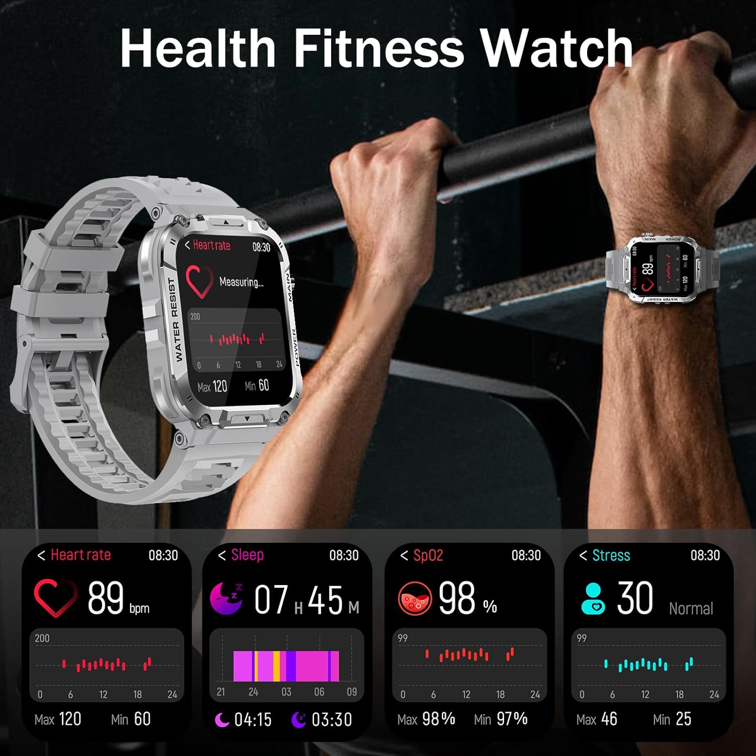 Hvlgmrc Military Smart Watch for Men 1.96 Inches Outdoor Sports Smartwatch with Answer/Make Call,Fitness Watch,Blood Oxygen,Heart Rate and Sleep Monitor Compatible with iPhone and Android Phones