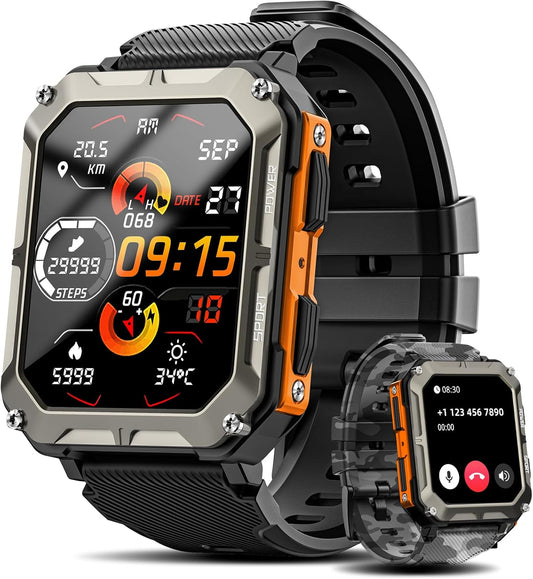Rgthuhu Military Smart Watch for Men with Blood Pressure (Answer/Make Call), Rugged Tactical Smartwatch for Android and iPhone