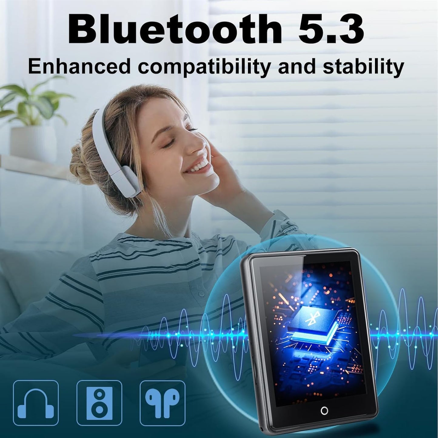 64GB MP3 Player Bluetooth 5.3, 2.8 Inch Touchscreen Portable HiFi Music Children's MP3 Player with Speaker, 18 Soothing Sounds, Up to 45 Hours Battery Life, FM Radio, Support 128GB