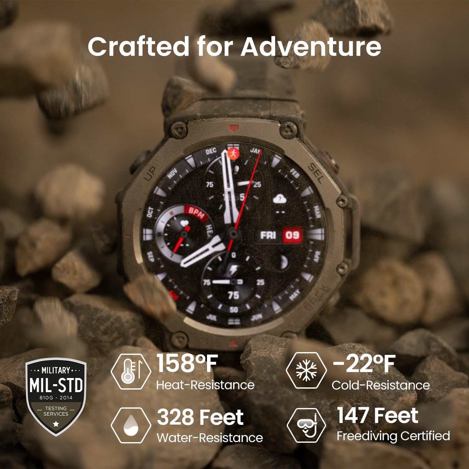Amazfit T-Rex 3 Rugged / Military Smart Watch 48mm, GPS, Offline Map, Long Runtime, 328 Feet Waterproof, 170 Fitness/Exercise Modes, AI, Voice Control (Red)