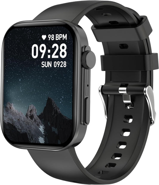 BRIBEJAT Smart Watch for Men Women Compatible iPhone Samsung Android, Voice Assistant & Answer/Make Call, 2.01'' Large Screen IP68 Waterproof, 110+ Sports, Spo2/Heart Rate/Sleep Monitor, Black