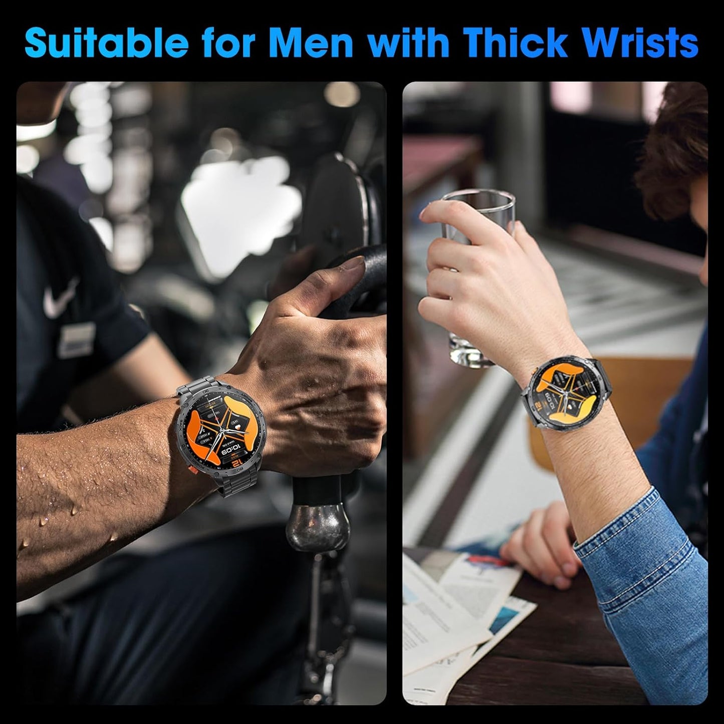 mingwear Military Smart Watch for Men 1.75" HD AMOLED Display 730mAh Battery Smart Watches with LED Flashlight for Android iOS（Bluetooth Call Answer/Dial Calls） Fitness Tracker Black Steel Strip