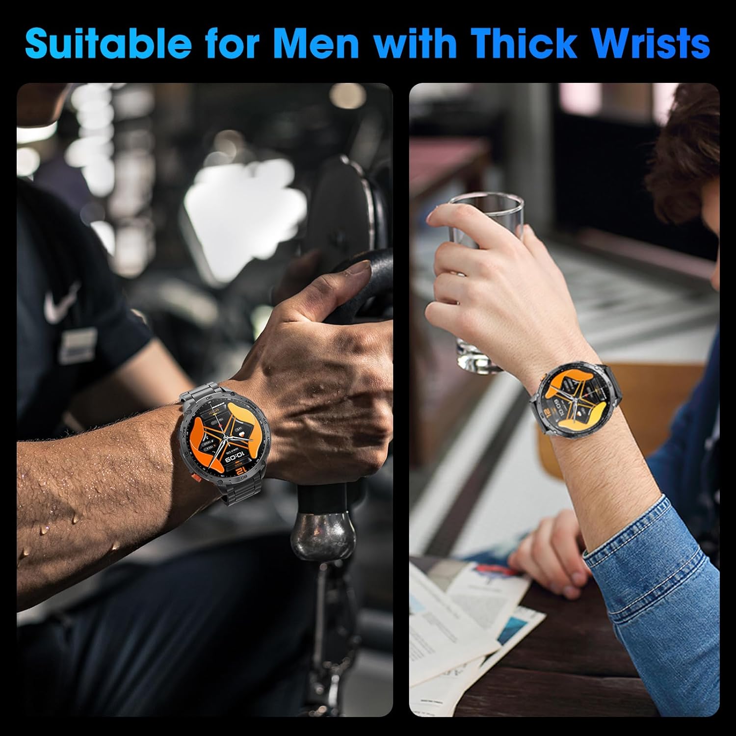 mingwear Military Smart Watch for Men 1.75" HD AMOLED Display 730mAh Battery Smart Watches with LED Flashlight for Android iOS（Bluetooth Call Answer/Dial Calls） Fitness Tracker Black Steel Strip