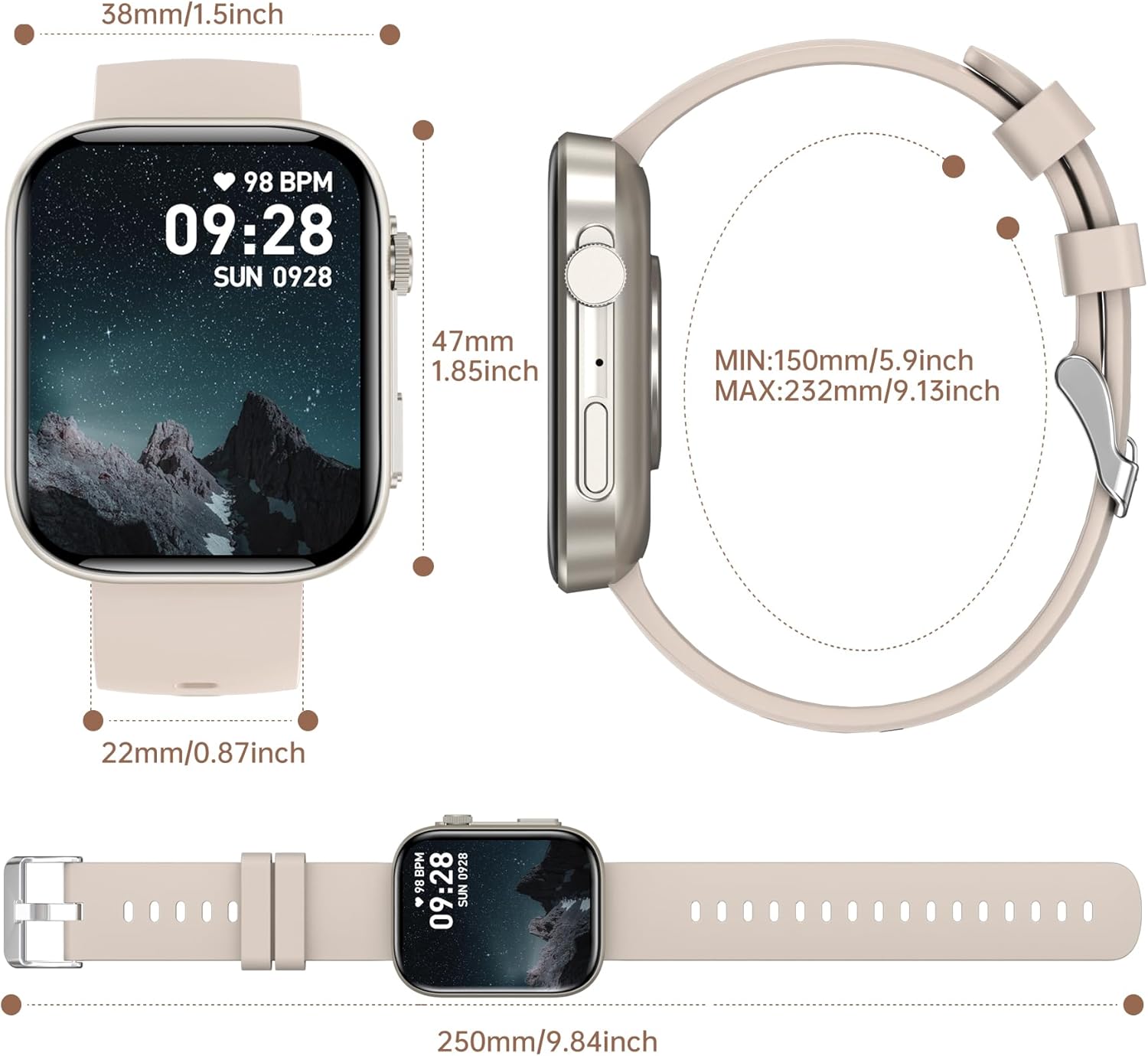 BRIBEJAT Smart Watch for Women Compatible iPhone Samsung Android, Voice Assistant & Answer/Make Call, 2.01'' Large Screen IP68 Waterproof, 110+ Sports, Spo2/Heart Rate/Sleep Monitor, Gold
