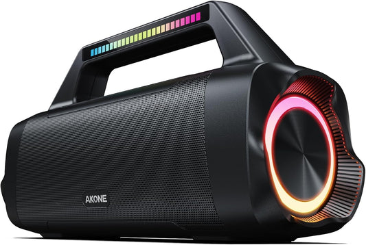 AKONE Portable Bluetooth Outdoor Speaker: 80W Loud Sound Wireless Durable Large Bocina with Lights Powerful Deep Bass Subwoofer TWS Stereo Sound Big Boombox Waterproof for Party Beach Camping Garage