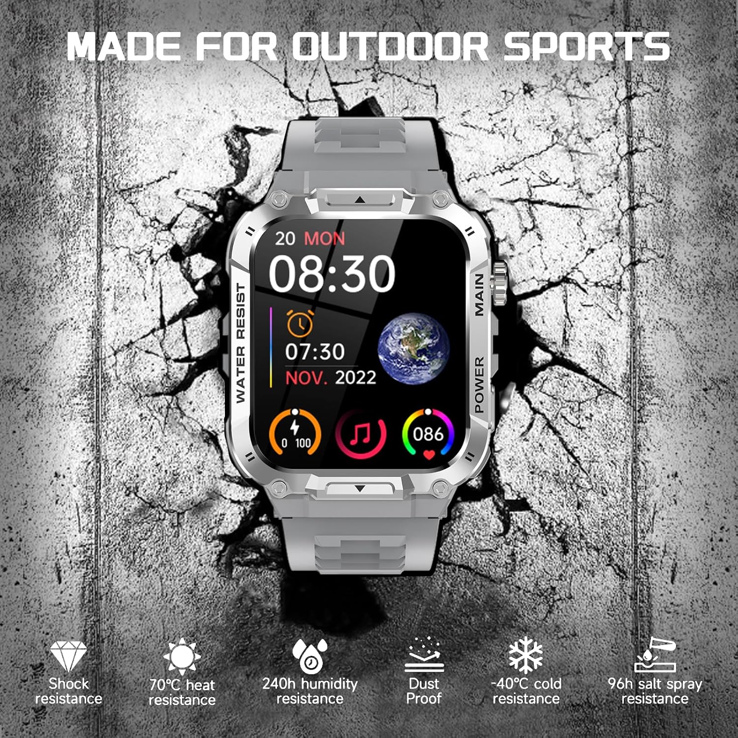 Military Smart Watch for Men with Call Function,Fitness Smart Watch for Android Phones and iPhone,Waterproof Fitness Tracker with Blood Oxygen/Heart Rate/Sleep/100+ Sport Modes, Watches for Men (Gray)