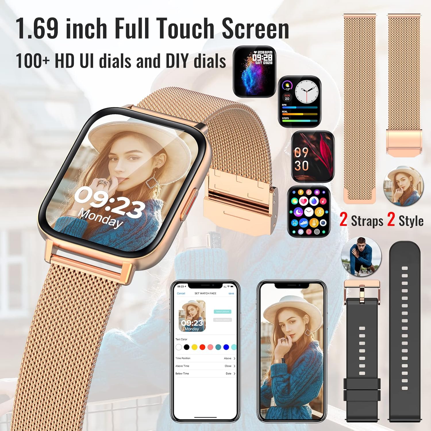 Nemheng Smart Watch for Women Men, Bluetooth Smartwatch Answer Make Call Fitness Tracker with 1.69" Full Touch Screen Heart Rate Sleep Monitor Blood Pressure Waterproof Fitness Watch for IOS Android