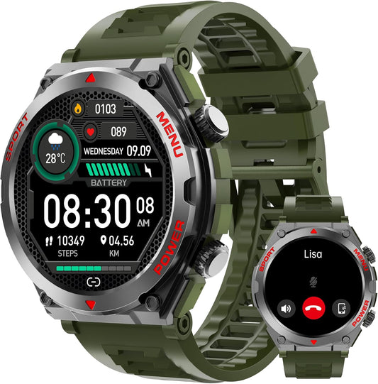 Military Smart Watch for Men (Answer/Make Call), 1.52" HD Smartwatch for Android Phones/iPhone, 100+ Sport Mode Fitness Tracker with Heart Rate, SpO2, Stress and Sleep Monitor, IP68 Waterproof