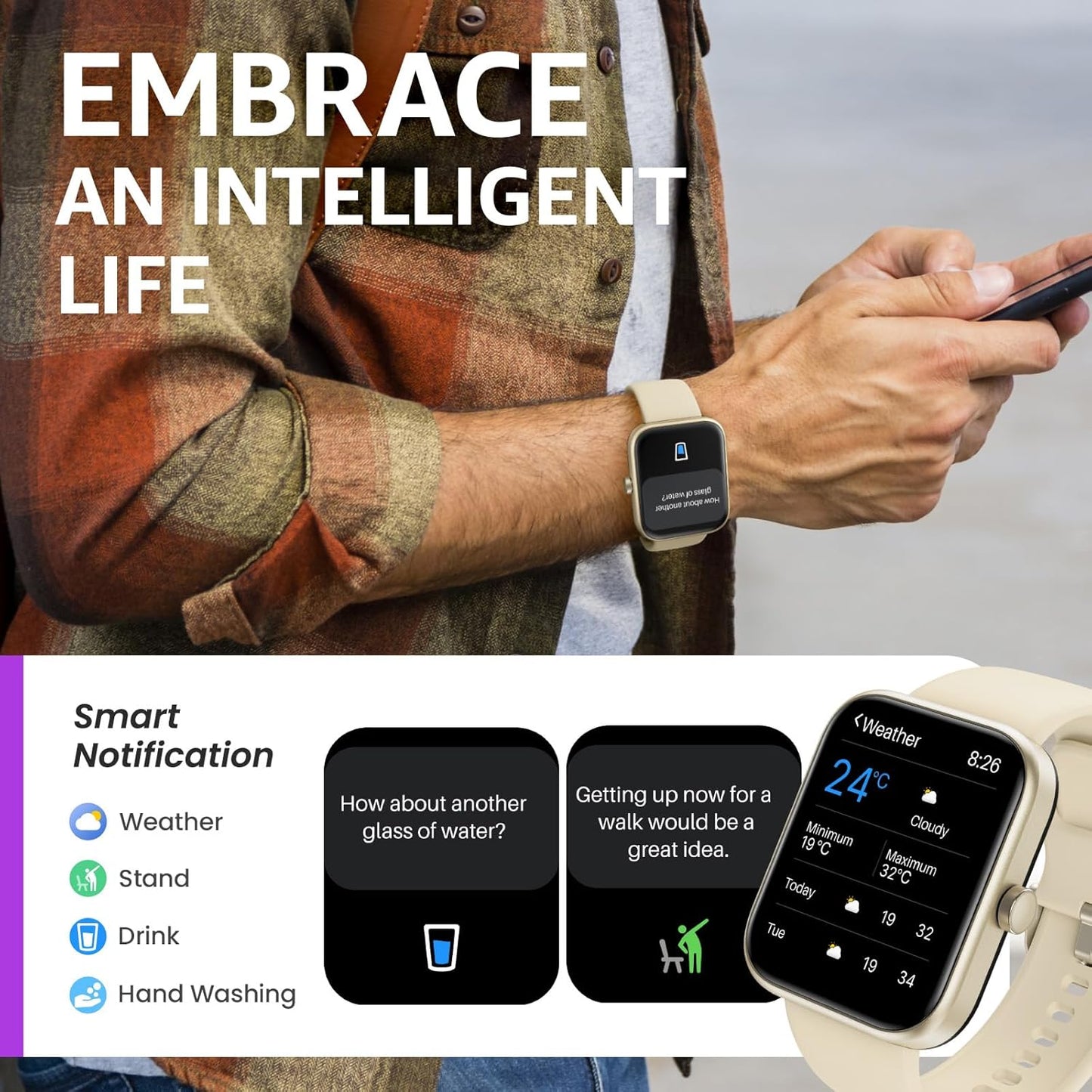 TOZO 2025 New Upgraded Smart Watch for Men Women for iPhone&Android, 1.83" Fitness Tracker Bluetooth Call [Answer/Make], IP68 Waterproof with Heart Rate/SpO2/Sleep Monitor, 100+ Sport Modes Gold
