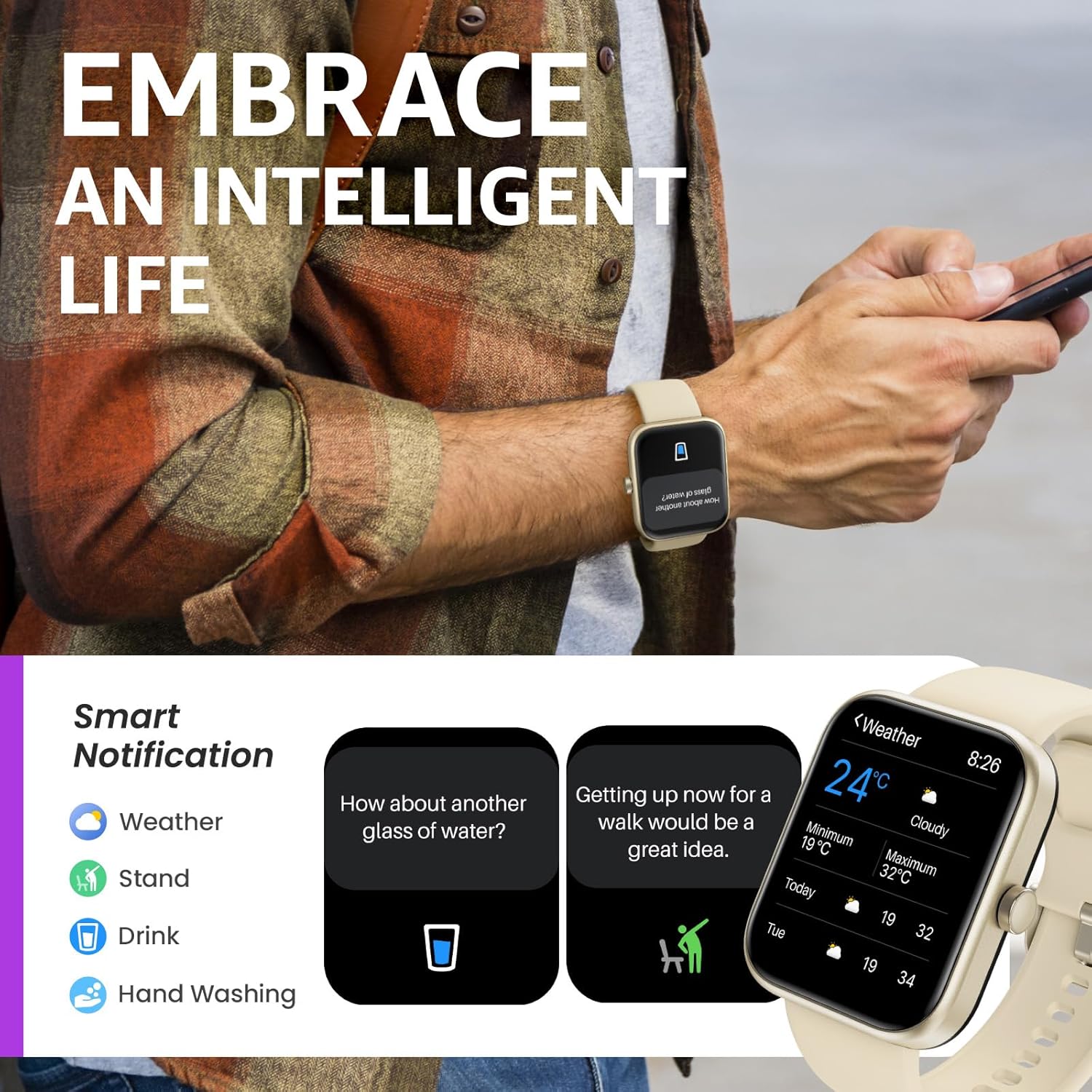 TOZO 2025 New Upgraded Smart Watch for Men Women for iPhone&Android, 1.83" Fitness Tracker Bluetooth Call [Answer/Make], IP68 Waterproof with Heart Rate/SpO2/Sleep Monitor, 100+ Sport Modes Gold