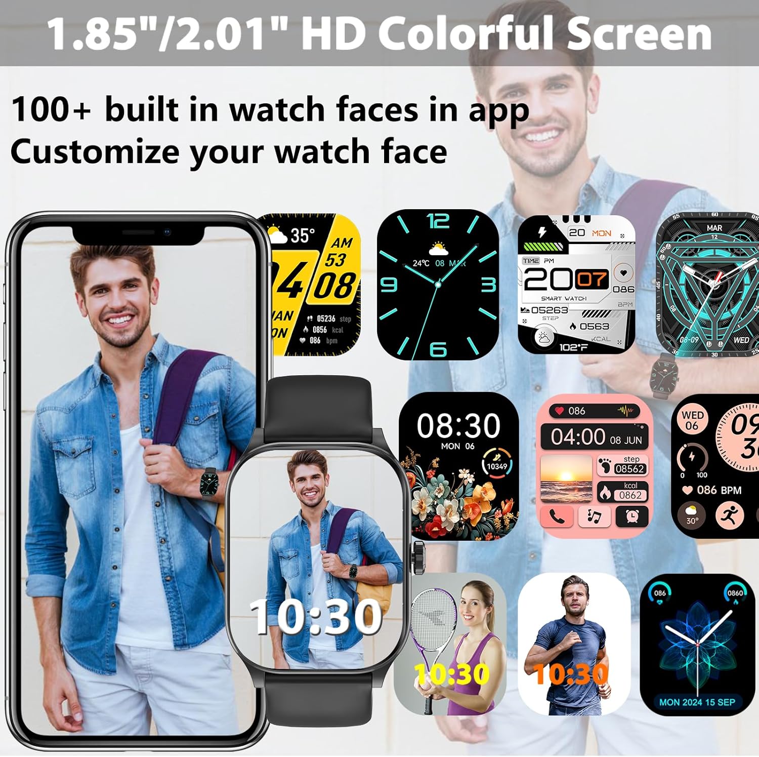 Smart Watch(Answer/Make Call), 2.01" HD Smartwatch for Women Men, Fitness Tracker with 100+ Sport Modes, IP68 Waterproof, Heart Rate/Sleep/Spo2 Monitor, Activity Tracker for Android and iPhone