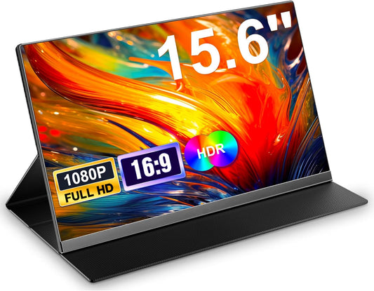 15.6 Inch Portable Monitor, 1080P FHD Portable Monitor with Protective Case, Portable Mobile IPS Screen, Ultra Thin Second Screen for Laptop/PC/Mac/PS4/Xbox USB-C & HDMI Connection