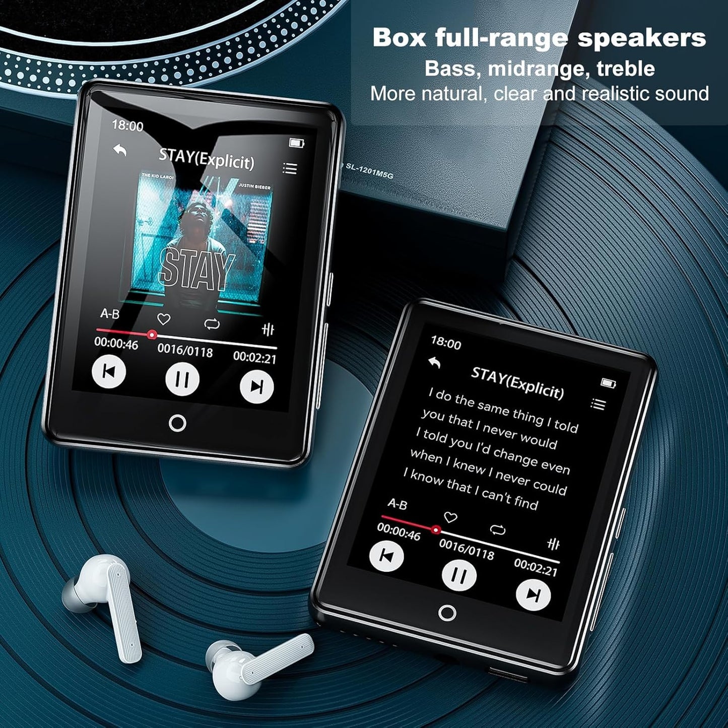 64GB MP3 Player Bluetooth 5.3, 2.8 Inch Touchscreen Portable HiFi Music Children's MP3 Player with Speaker, 18 Soothing Sounds, Up to 45 Hours Battery Life, FM Radio, Support 128GB